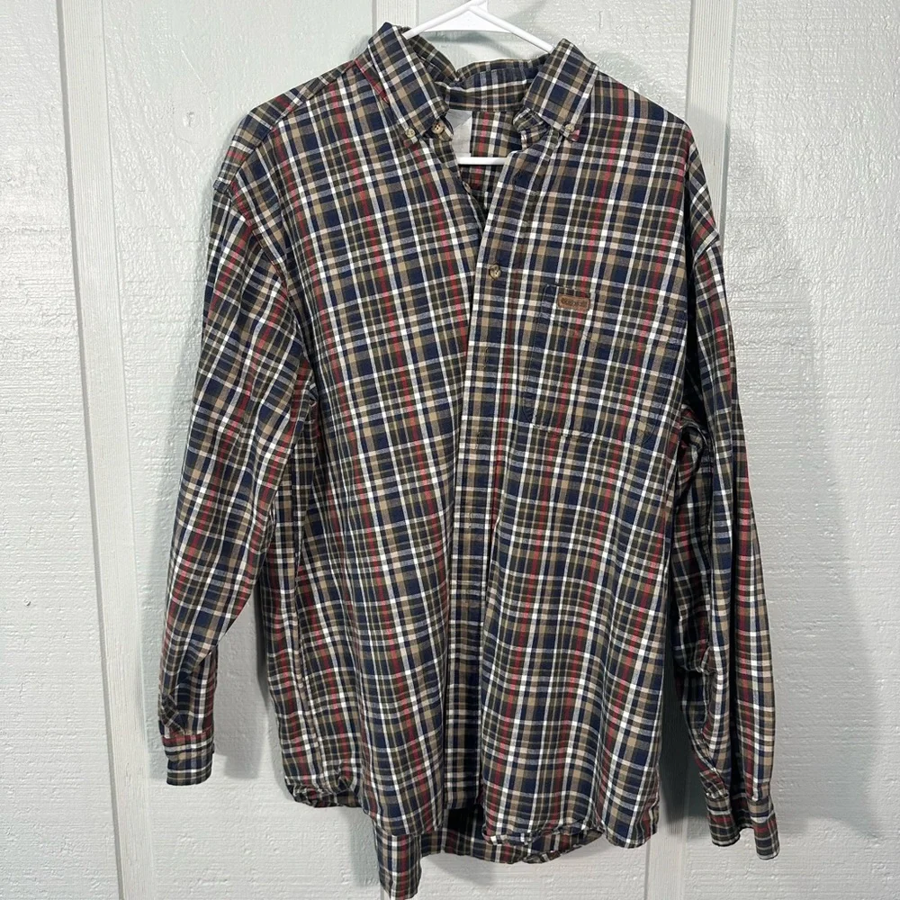 Vintage Carhartt Long Sleeve Button Flannel Shirt Men's Red Plaid Size Large EUC